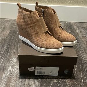 Paolo Felicia Perforated Tan Wedge Sneakers